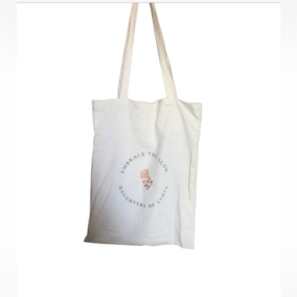 Daughters of India Boho Cream Cotton Tote Bag With Logo - Picture 1 of 4